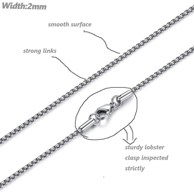 FOSIR Mens Chain Necklaces, 2mm Stainless Steel Rolo Chain Necklace for Men and Women, Silver Tone Box Chains for Men, 24 Inch - Image 4